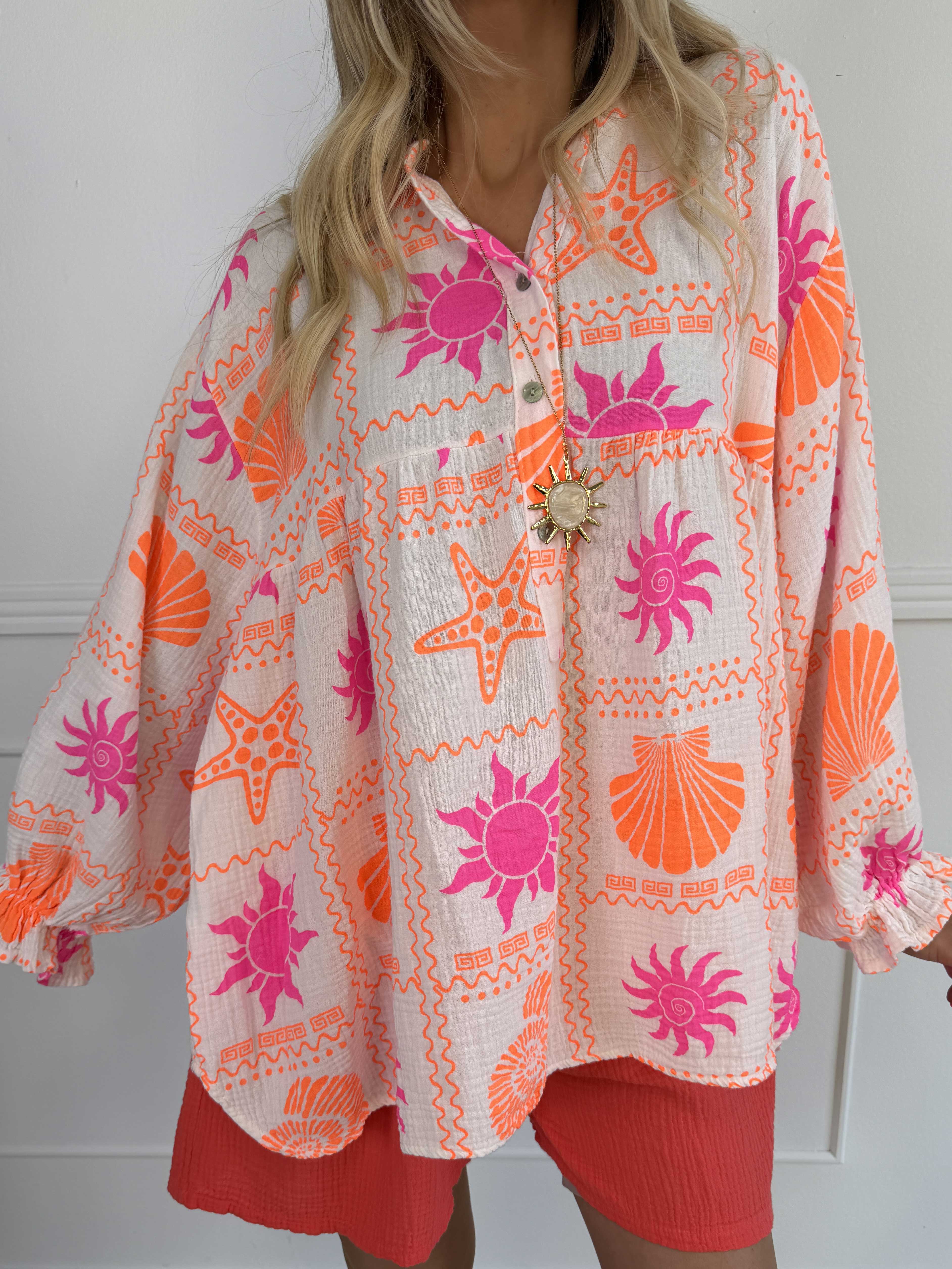 Diva - Mønstret tunikaskjorte i blødt bomuldsbæk-og-bølge-stof